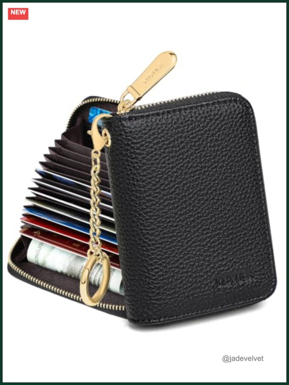 RFID Blocking Vegan Leather Zipper Card Case Wallet w/ Keychain